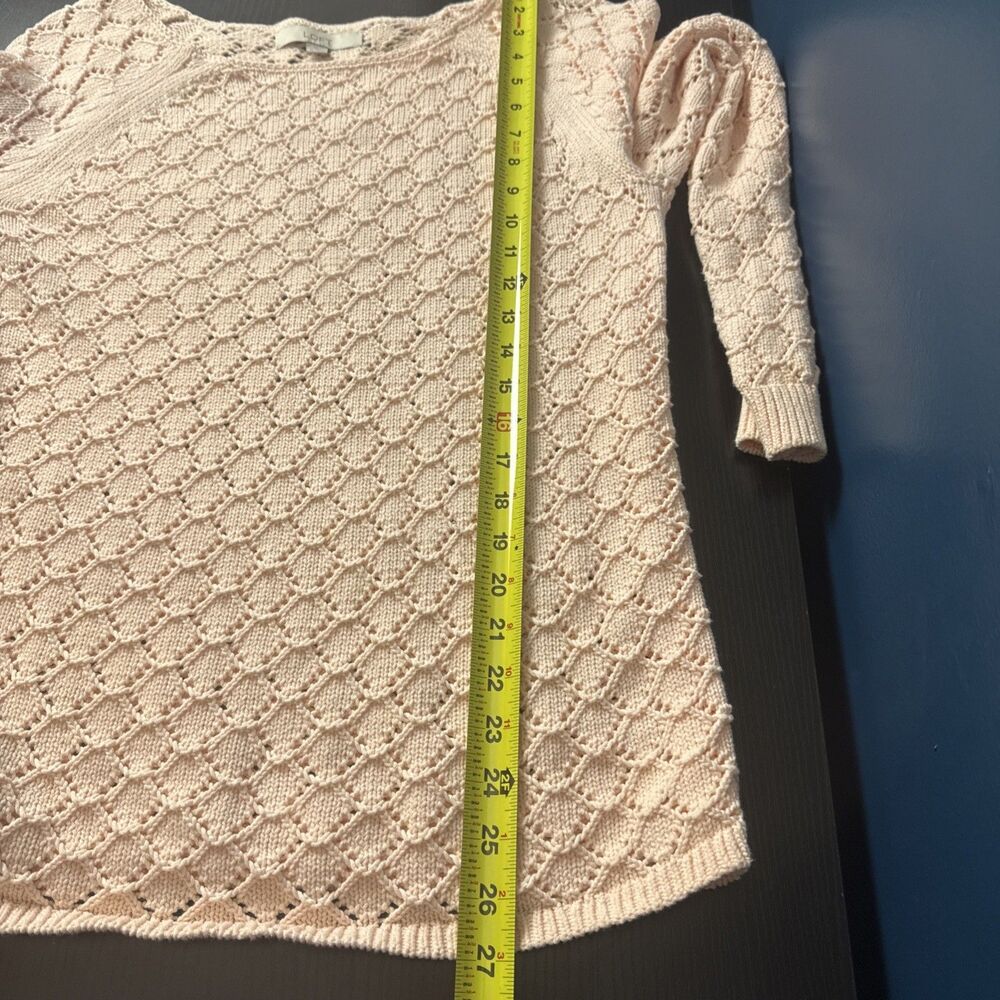 LOFT Womens Open Knit Sweater Med‎ Cotton Pink Coastal Lightweight Minimalist - Picture 6 of 6